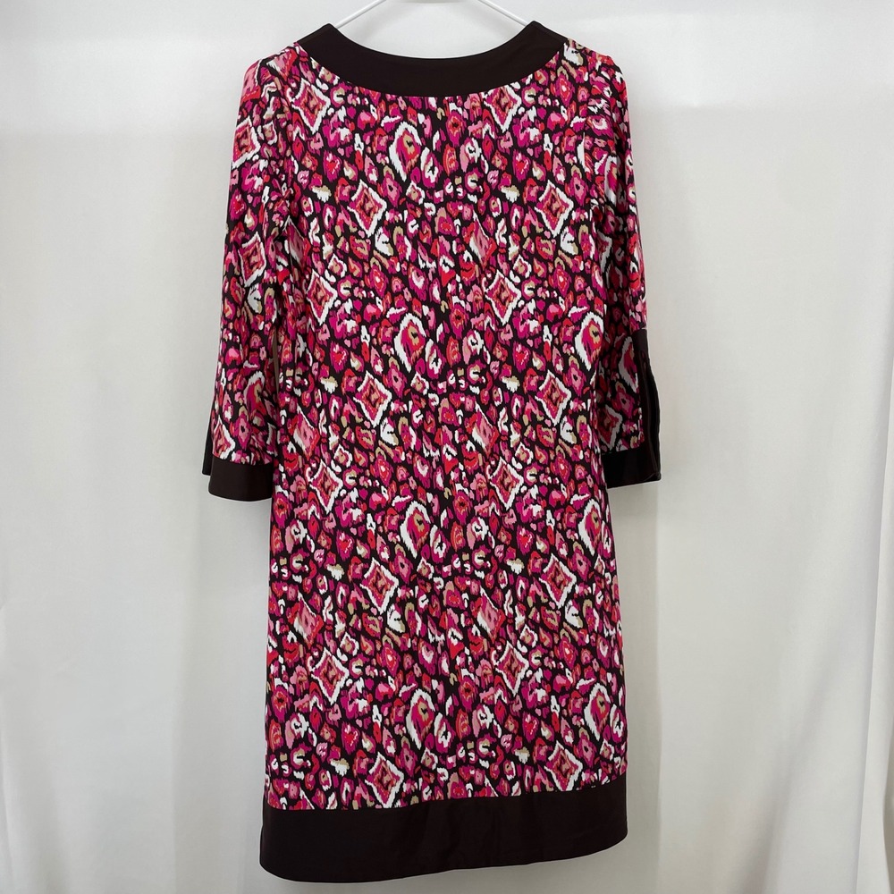 Jude Connally Size S Holly Dress Pink Brown Ikat Print Split Neck Shift Abstract - Picture 6 of 6